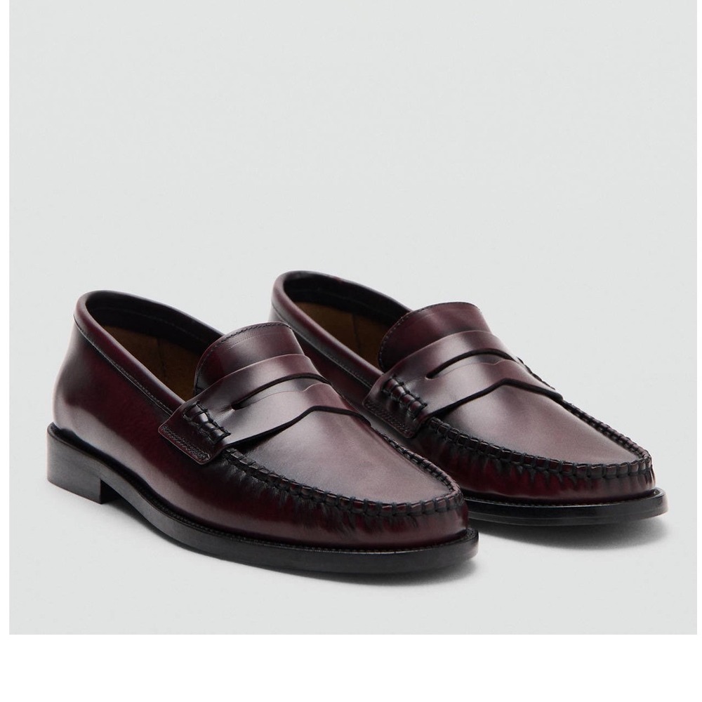 Mango Selection Leather Penny Loafers Burgundy Made in Spain EU 38 US 7.5